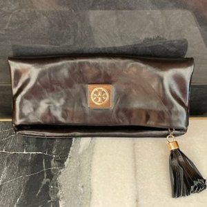 Tory Burch shiny black leather clutch